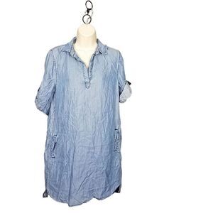 Velvet Heart Chambray Tunic Shirt Tencel Pull On Dress Pockets Size S